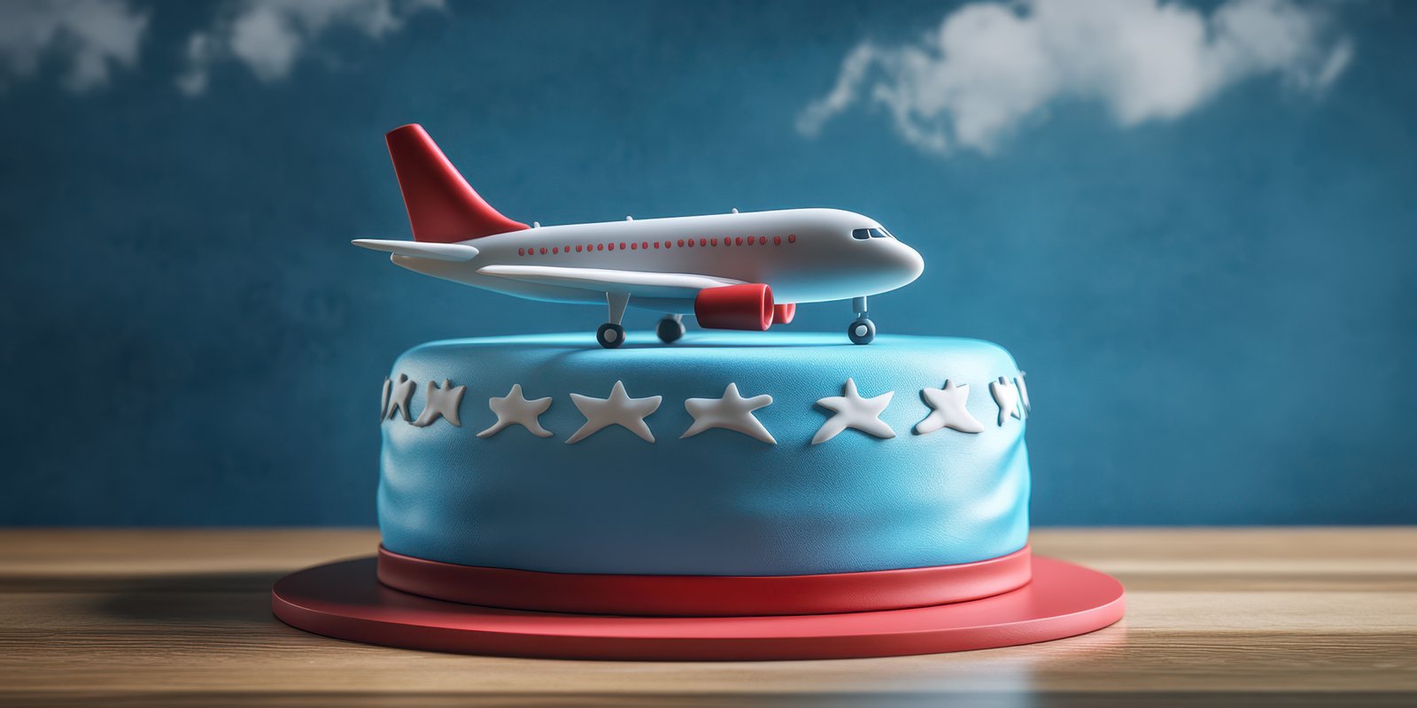 Colorful cake featuring an airplane decoration, perfect for travel-themed celebrations or parties
